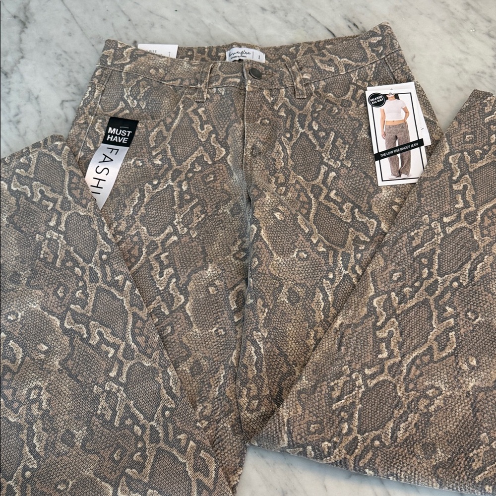 Ash Women's Low Rise Snake Print Jeans - Tan